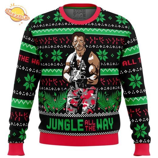 Schwarzenegger Predator Jungle All the Way Christmas Ugly Sweater