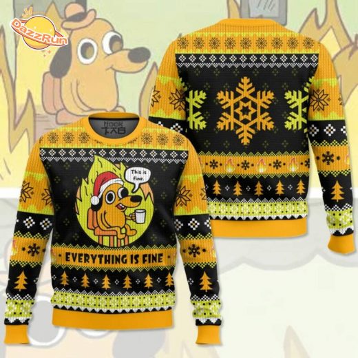 This Is Fine Meme Christmas Ugly Sweater – Internet Culture Edition