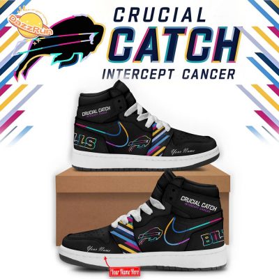 Black Buffalo Bills 2024 NFL Crucial Catch AJ1 Shoes | Limited Edition NFL Shoes for Cancer Awareness