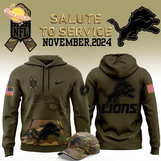 Men’s Nike Detroit Lions Arctic Camo 2024 Salute to Service Club Fleece Pullover Hoodie | NFL Military Tribute Apparel