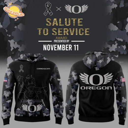 Oregon Football 2024 Salute to Service November 11 Black Hoodie