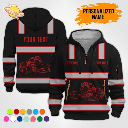 Personalized Tow Truck 3D Quarter Zip Hoodie – Custom Name Hoodie