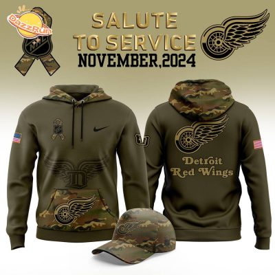 Men’s Nike Detroit Red Wings 2024 Camo Salute to Service Club Fleece Hoodie – Custom Pullover