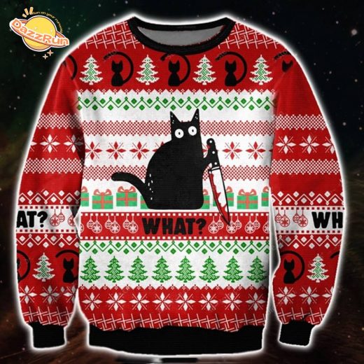 Black Cat Christmas Ugly Sweater Holiday Spirit Edition