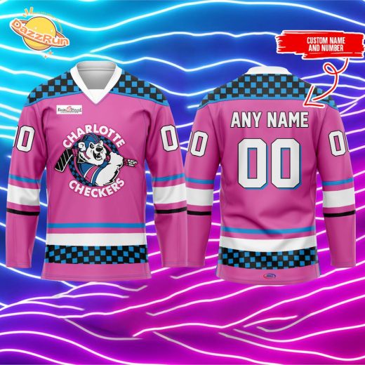 Charlotte Checkers Neon Night 2024 Jersey Custom Name and Number Edition