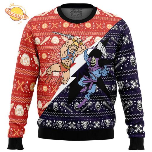 He-Man vs Skeletor Christmas Ugly Sweater Holiday Battle Edition