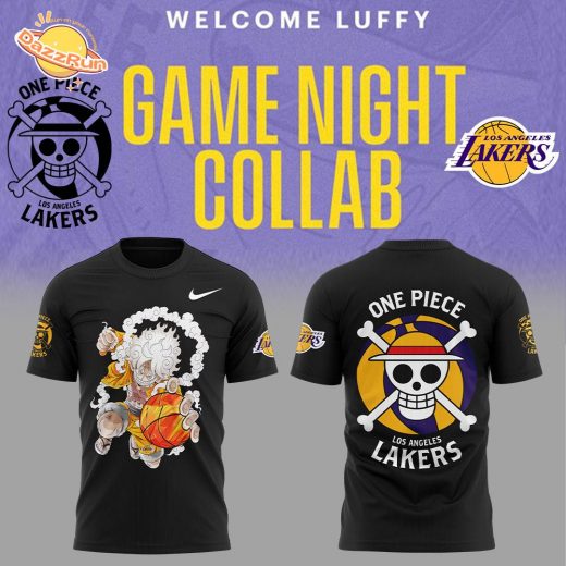 Luffy Gear 5 Joins Lakers One Piece Night Nike Black T-Shirt Limited