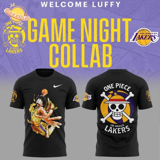 Luffy Joins Lakers One Piece Night Nike Black T-Shirt 2024 Edition