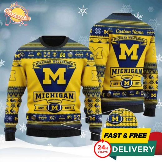 Michigan Football Custom Name Personalized Ugly Christmas Sweater