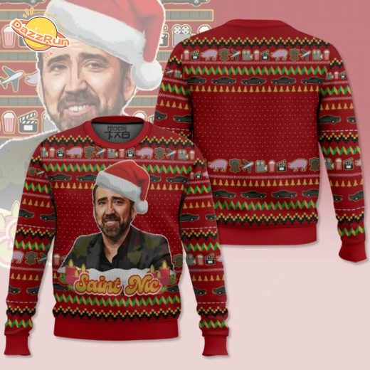 Nicolas Cage Jolly Old Saint Nic Christmas Ugly Sweater