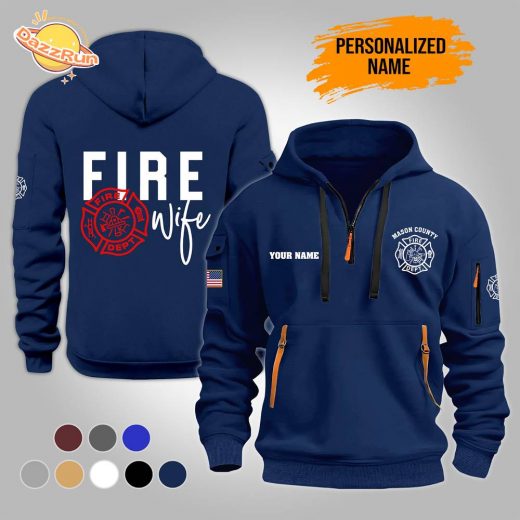 Personalized Name Love Firefighter 2D Printed Quarter Zip Hoodie