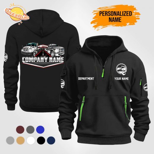 Personalized Name Tow Truck 2D Quarter Zip Hoodie – Custom Design