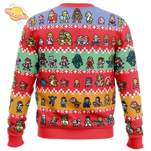 Pixel Smash Super Smash Bros Christmas Sweater