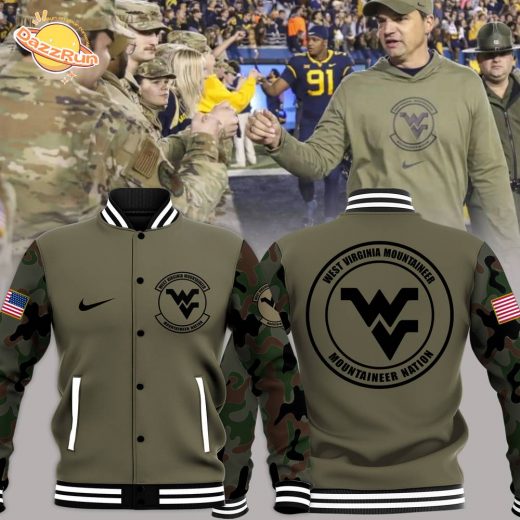 West Virginia Football 2023 Veterans Camo Baseball Jacket