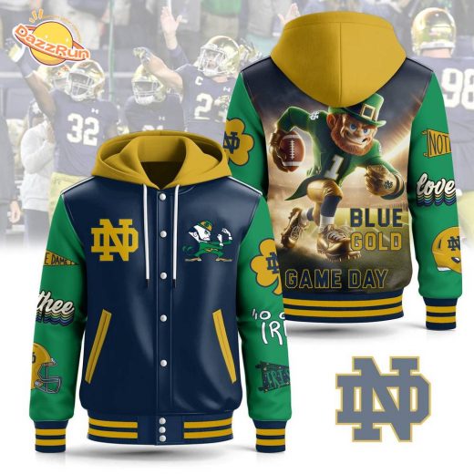 Hooded Baseball Jacket – Notre Dame Blue Gold Game Day Gear