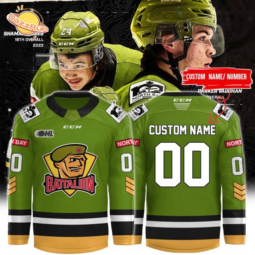 North Bay Battalion Green & Gold Custom Jersey 2025