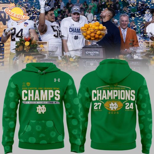 Notre Dame Fighting Irish Football NCAA Under Armour Orange Bowl Champions Green Hoodie 2025