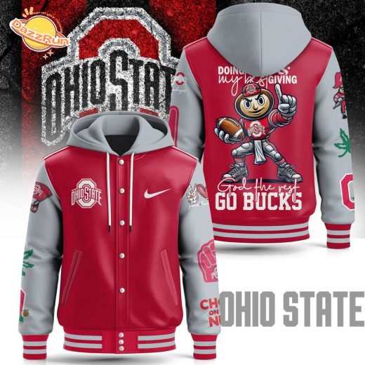 Ohio State Buckeyes “God The Rest, Go Bucks” Hooded Baseball Jacket