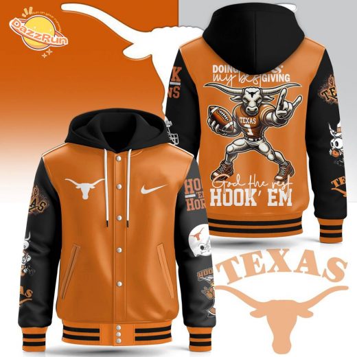 Texas Longhorns “God The Rest, Hook ‘Em” Hooded Baseball Jacket