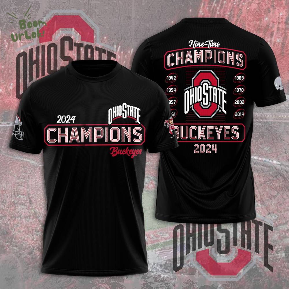 Ohio State Buckeyes 9-Time Champions Football Black 3D T-Shirt - Limited Edition Ohio State Buckeyes 9-Time Champions Football Black 3D T-Shirt - Limited Edition