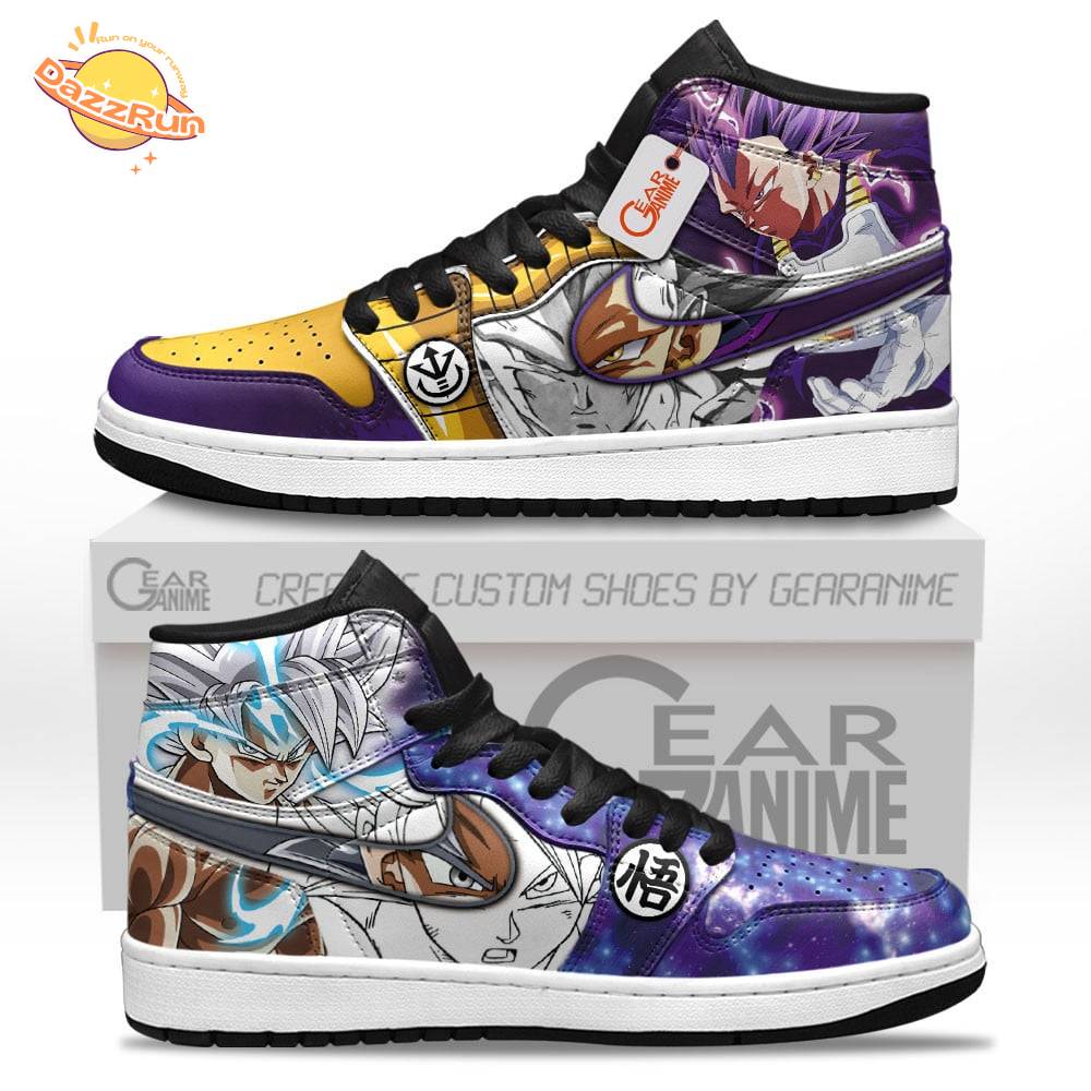 Vegeta Ultra Ego and Goku Ultra Instinct AJ1 Sneakers Custom Kicks Limited Edition Vegeta Ultra Ego and Goku Ultra Instinct AJ1 Sneakers Custom Kicks Limited Edition
