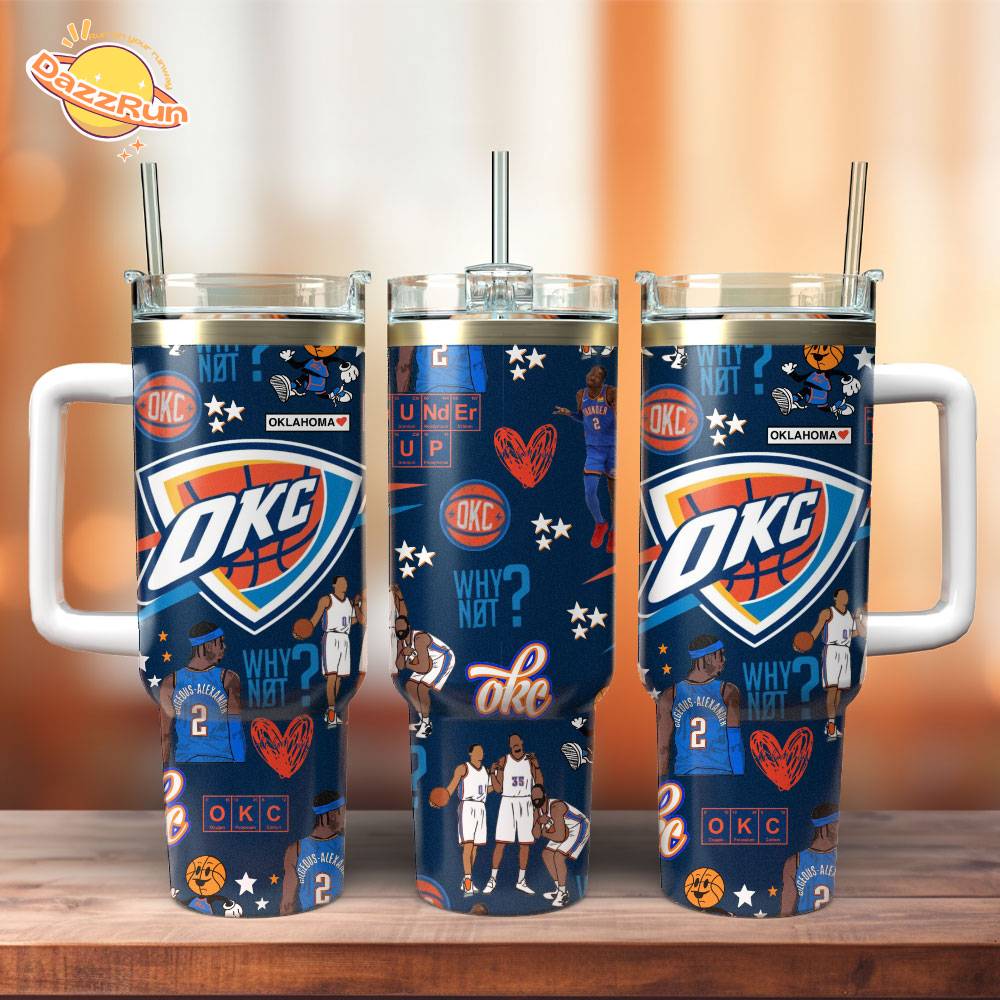 Oklahoma City Thunder NBA Custom Stanley Quencher 40oz Stainless Steel Tumbler Oklahoma City Thunder NBA Custom Stanley Quencher 40oz Stainless Steel Tumbler