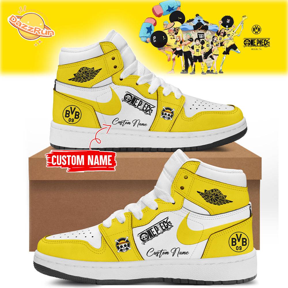 Dortmund X One Piece Custom Name AJ1 Shoes Limited Edition Dortmund X One Piece Custom Name AJ1 Shoes Limited Edition