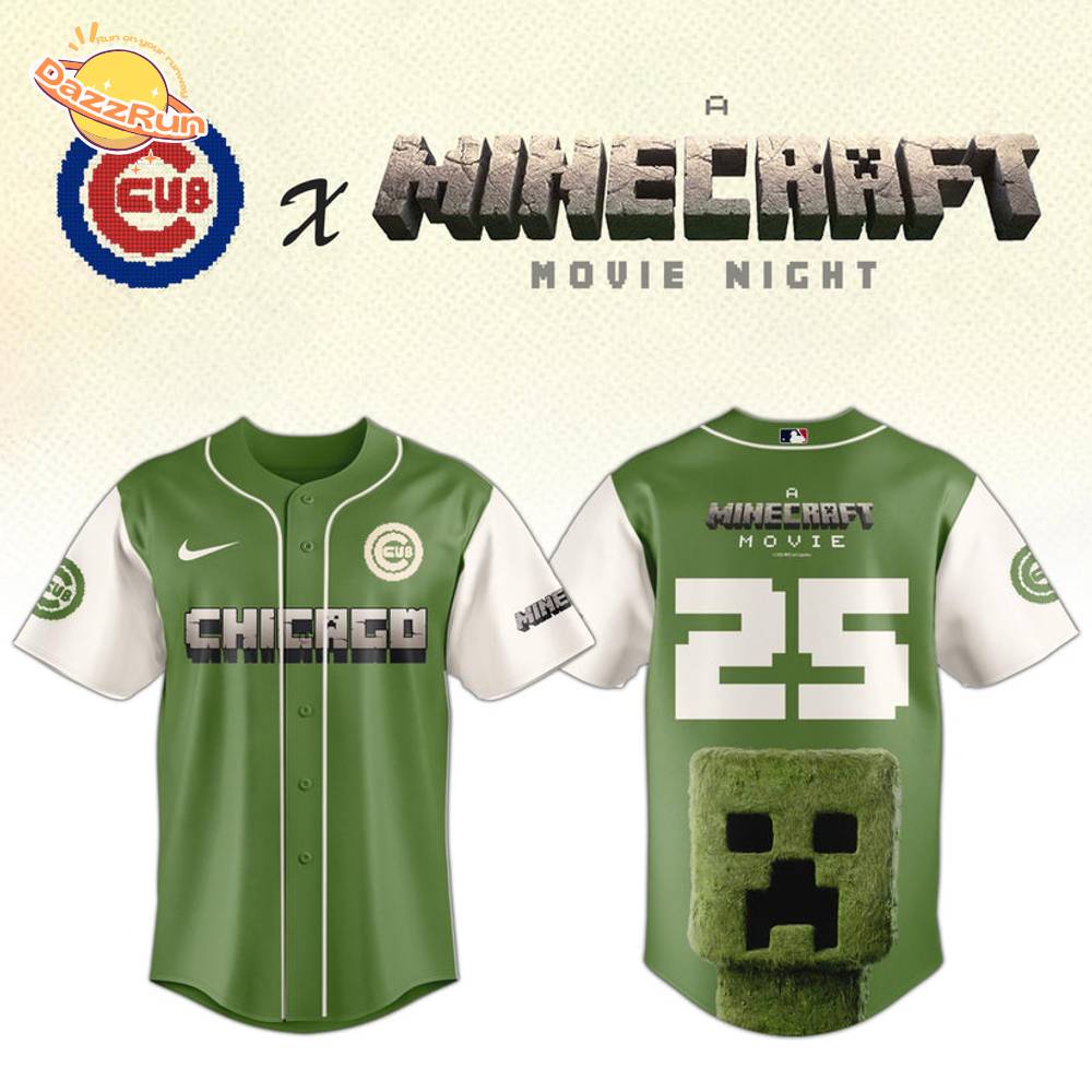 Chicago Cubs MLB x A MINECRAFT MOVIE Night Baseball Jersey Editions Limited Chicago Cubs MLB x A MINECRAFT MOVIE Night Baseball Jersey Editions Limited