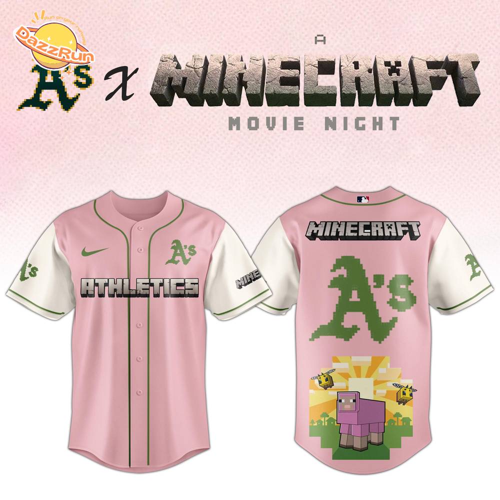 Oakland Athletics MLB x A MINECRAFT MOVIE Night Jersey Pink Editions Oakland Athletics MLB x A MINECRAFT MOVIE Night Jersey Pink Editions
