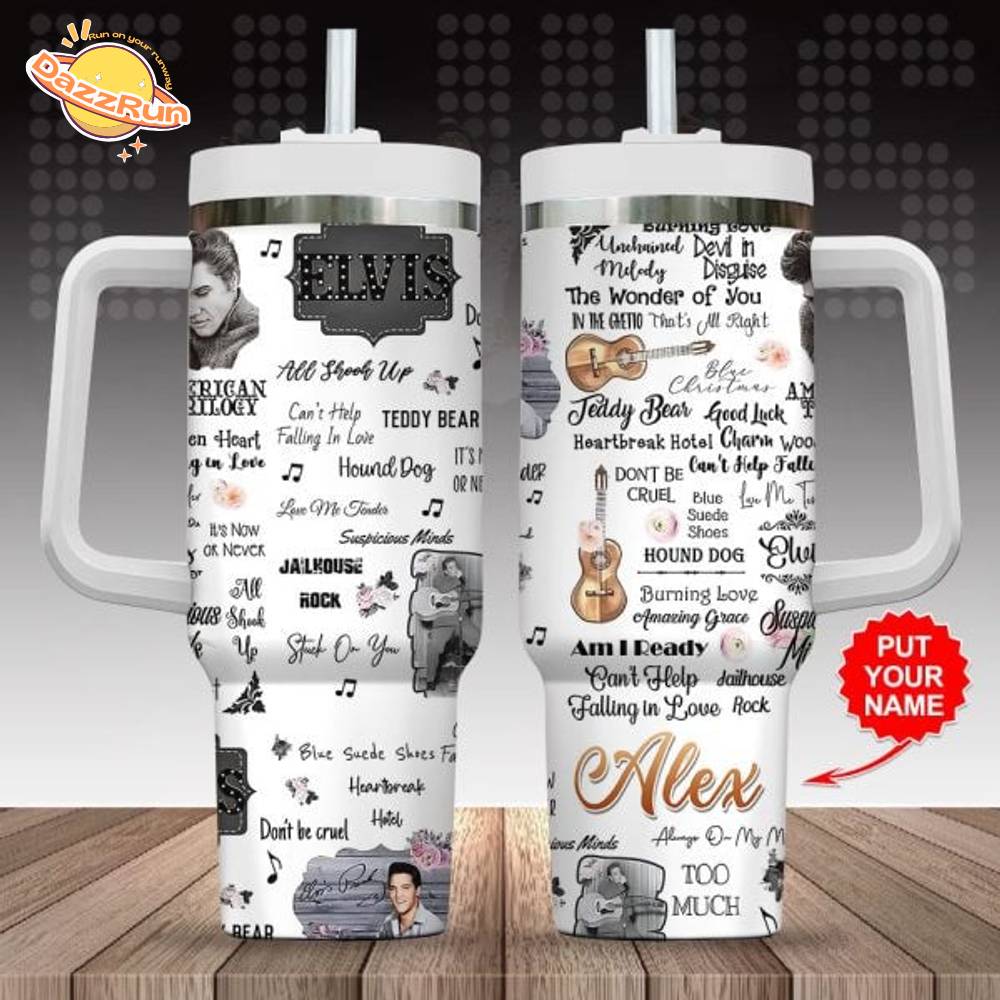Personalized Elvis Presley Tumbler With Handle – Vintage Music Lyrics Cup for Fans Personalized Elvis Presley Tumbler With Handle – Vintage Music Lyrics Cup for Fans