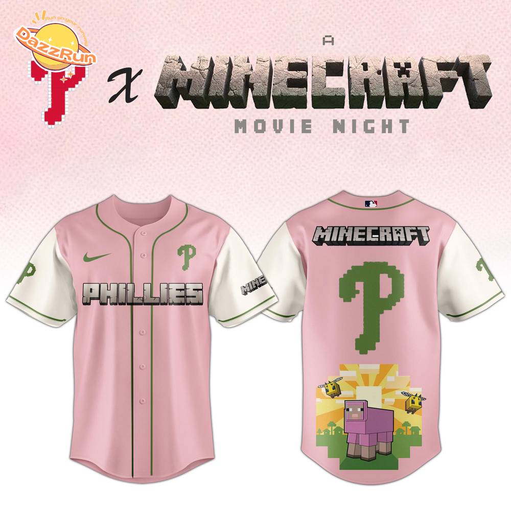 Philadelphia Phillies MLB x A MINECRAFT MOVIE Night Baseball Jersey Pink Editions Limited Philadelphia Phillies MLB x A MINECRAFT MOVIE Night Baseball Jersey Pink Editions Limited
