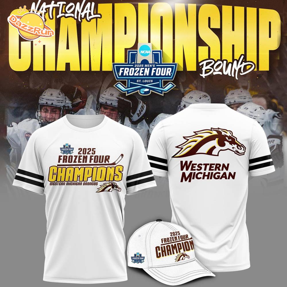 Western Michigan Broncos White Tshirt Frozen Four Championship 2025 Western Michigan Broncos White Tshirt Frozen Four Championship 2025