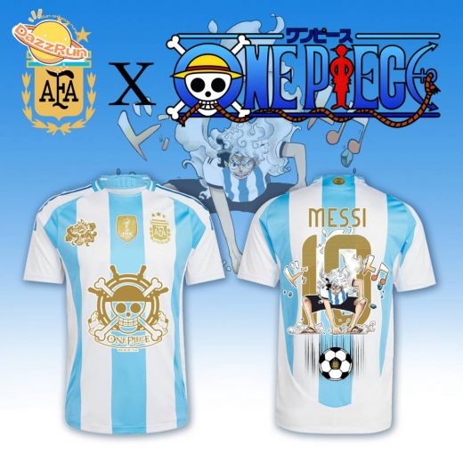 ARGENTINA HOME JERSEY 2025 MESSI GOLD x One Piece Tshirt