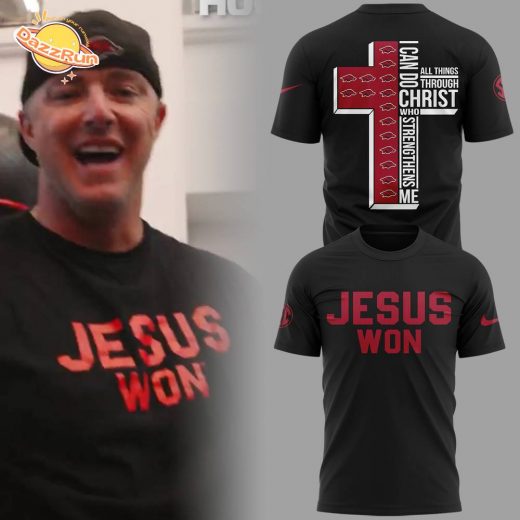 Arkansas x Jesus Won 2025 Black TShirt