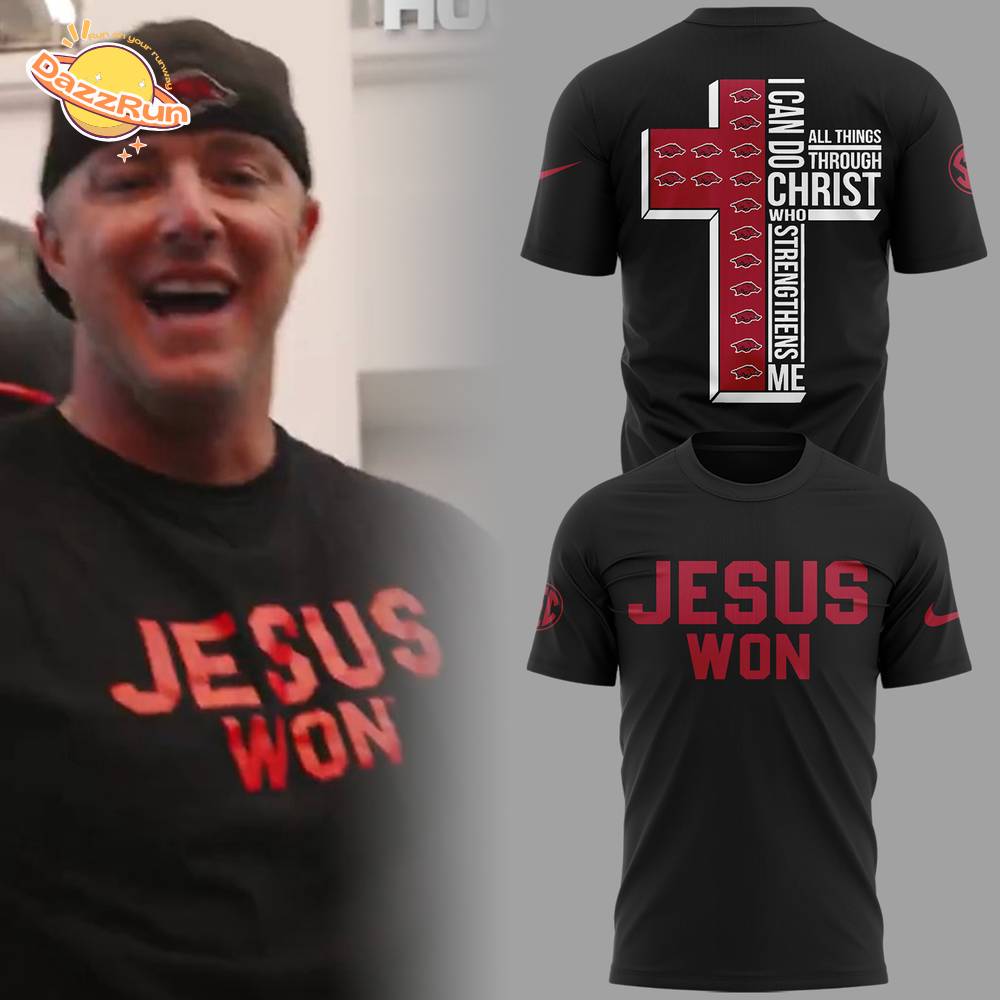 Arkansas x Jesus Won 2025 Black TShirt Arkansas x Jesus Won 2025 Black TShirt