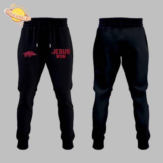 Arkansas x Jesus Won 2025 Black TShirt
