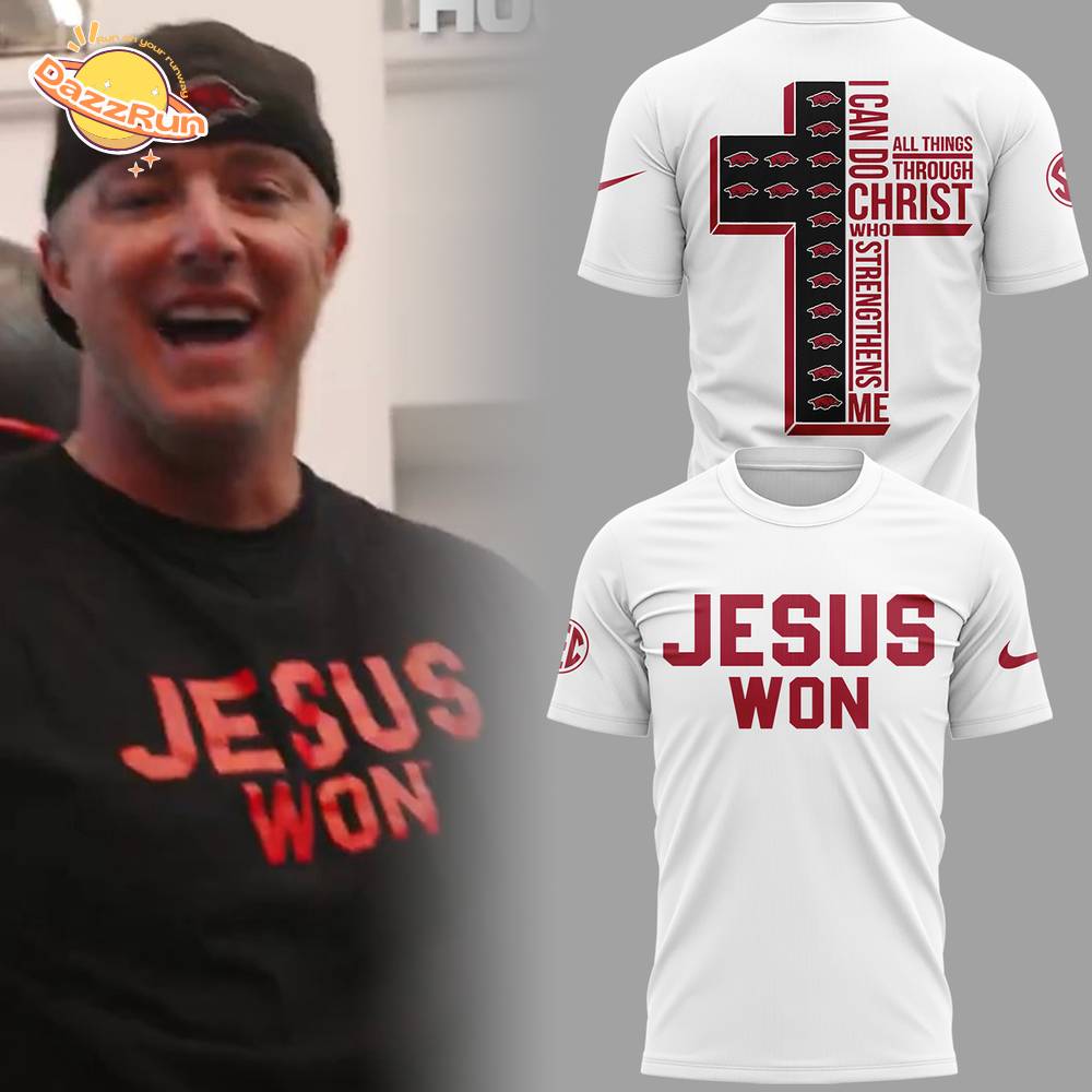 Arkansas x Jesus Won 2025 "I can do" White TShirt Arkansas x Jesus Won 2025 "I can do" White TShirt