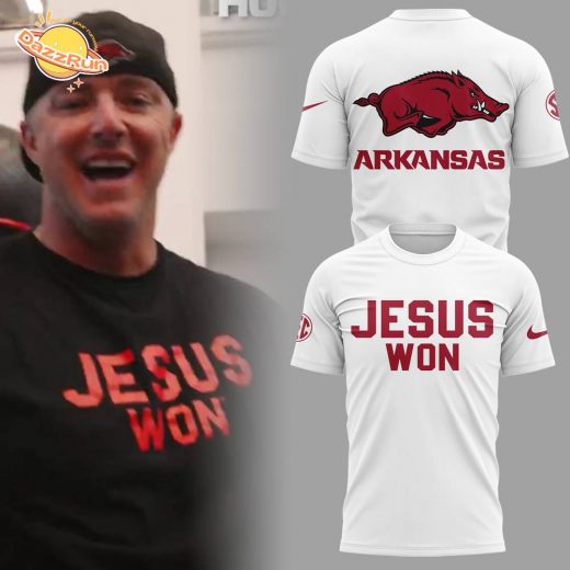 Arkansas x Jesus Won 2025 White TShirt