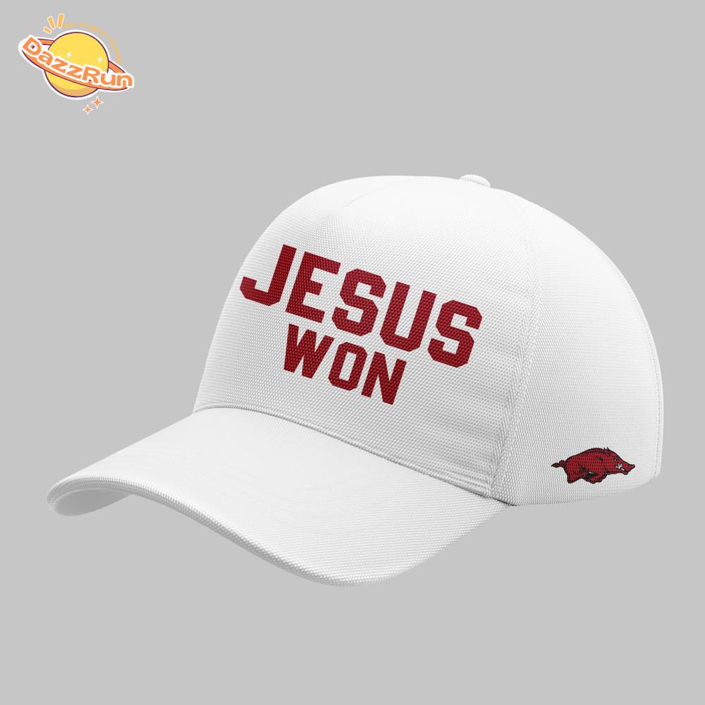 Arkansas x Jesus Won 2025 White TShirt Arkansas x Jesus Won 2025 White TShirt
