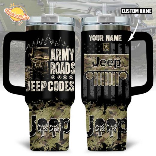 Army Jeep Custom Stanley Tumbler – Military Off-Road Camo Mug with Name