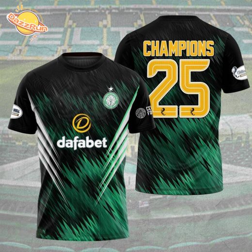 Celtic FC Champions 25 Jersey – Green Black Lightning Pattern Football Shirt