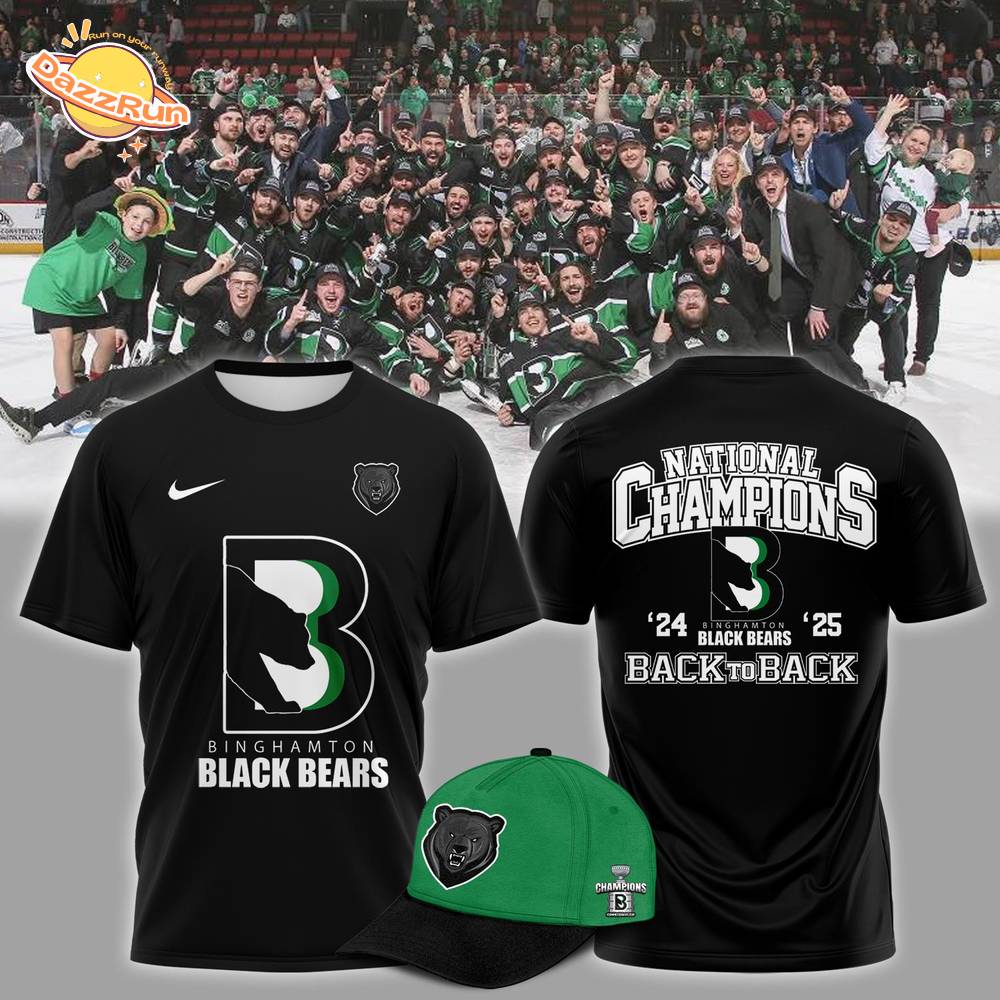 Commissioners Cup Champions Binghamton Black Bears 2025 Back To Back Black Tshirt Commissioners Cup Champions Binghamton Black Bears 2025 Back To Back Black Tshirt