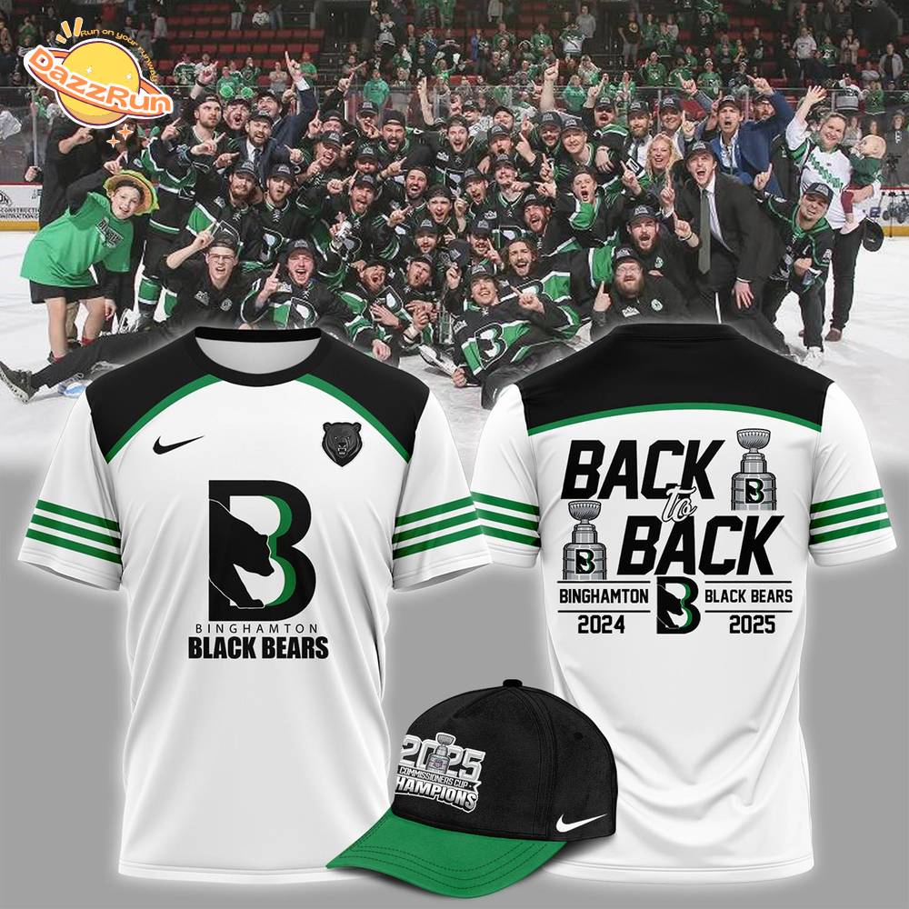 Commissioners Cup Champions Binghamton Black Bears 2025 Back To Back White Tshirt Commissioners Cup Champions Binghamton Black Bears 2025 Back To Back White Tshirt