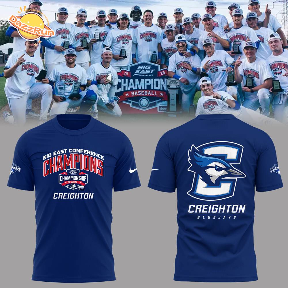 Creighton Baseball X 2025 Big East Baseball Tournament Champions Blue Tshirt Creighton Baseball X 2025 Big East Baseball Tournament Champions Blue Tshirt