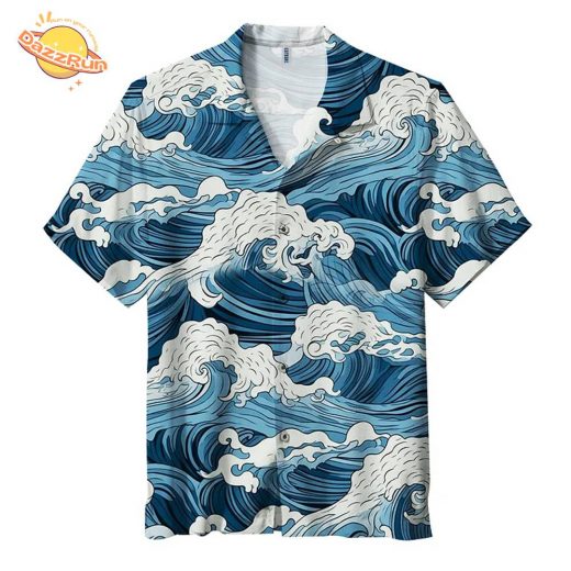 Great Wave Japanese Ocean Print Hawaiian Shirt – Summer Beach Button-Up