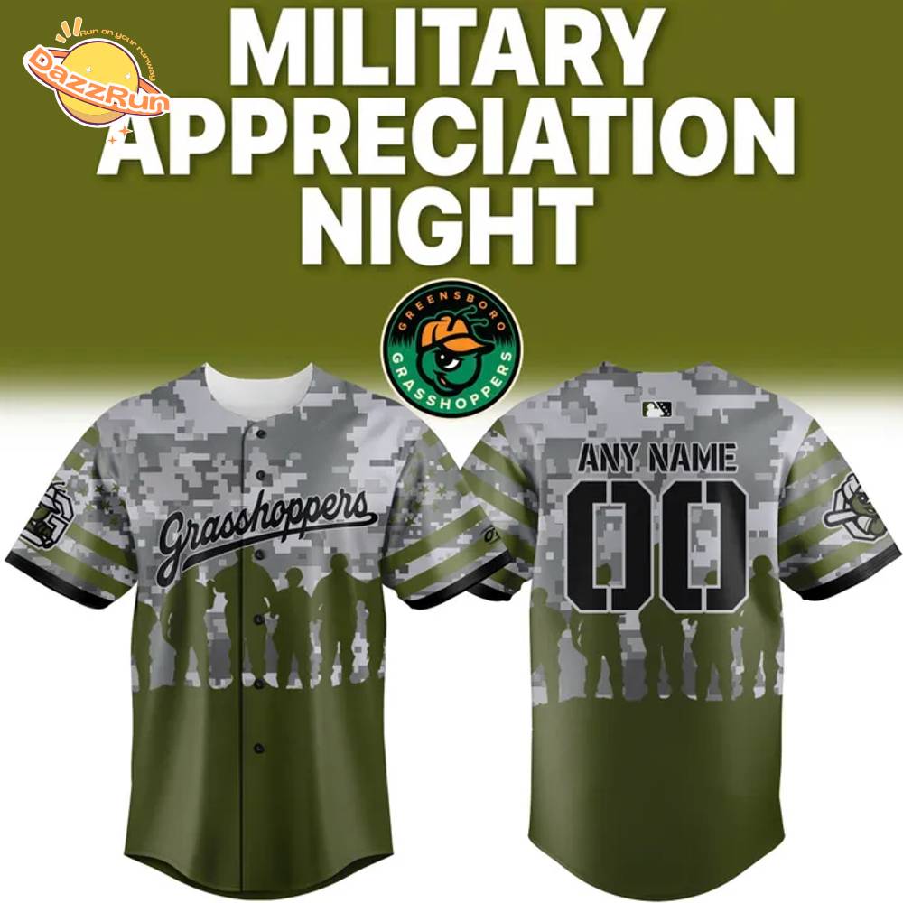 Greensboro Grasshoppers x Military Day Baseball Jersey 2025 Greensboro Grasshoppers x Military Day Baseball Jersey 2025