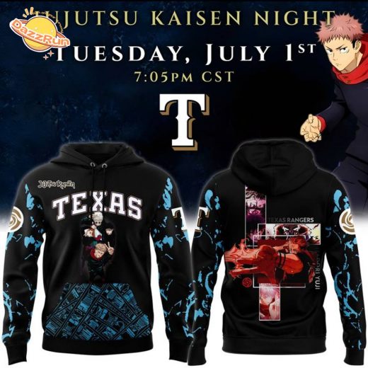 Limited Premium Edition Jujutsu Kaisen Night x Texas Rangers 2025 Pullover Hoodie