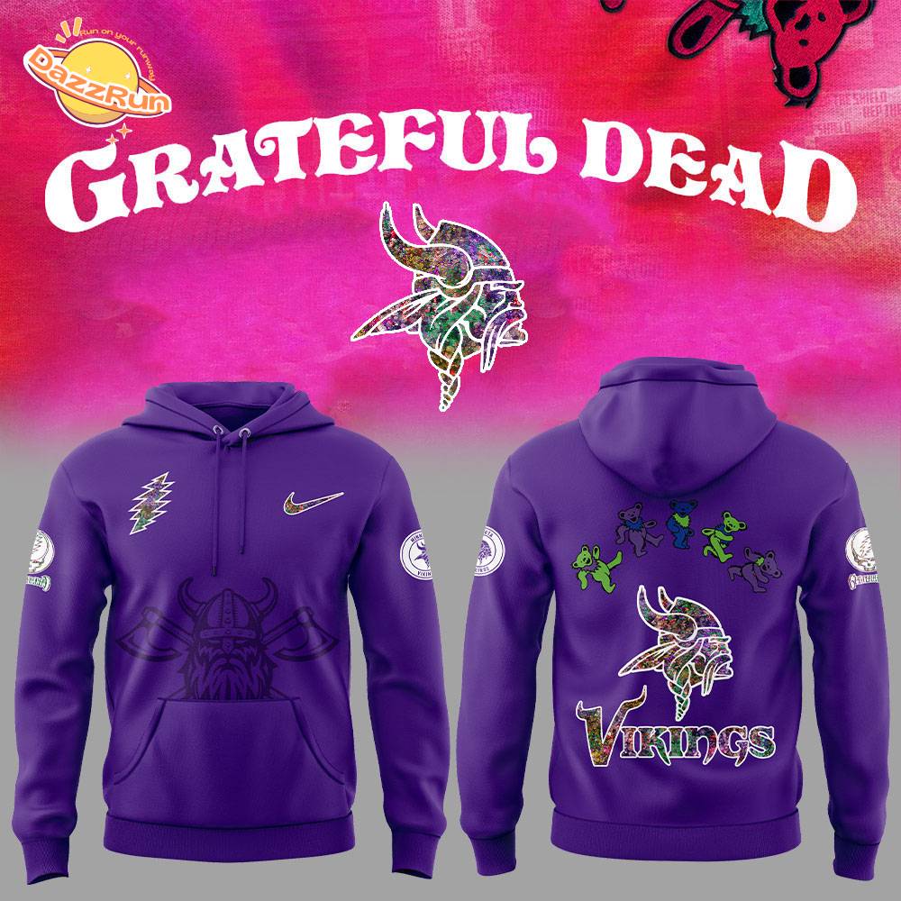 Minnesota Vikings Grateful Dead Night New Version Purple Hoodie + Pants + Cap Minnesota Vikings Grateful Dead Night New Version Purple Hoodie + Pants + Cap