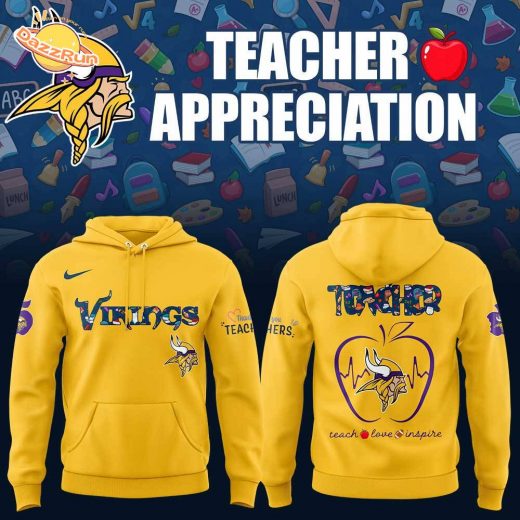 Minnesota Vikings TEACHER Appreciation 2025 Yellow Hoodie