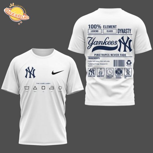New York Yankees Barcode Care Label T-Shirt – White Retro Baseball Tee
